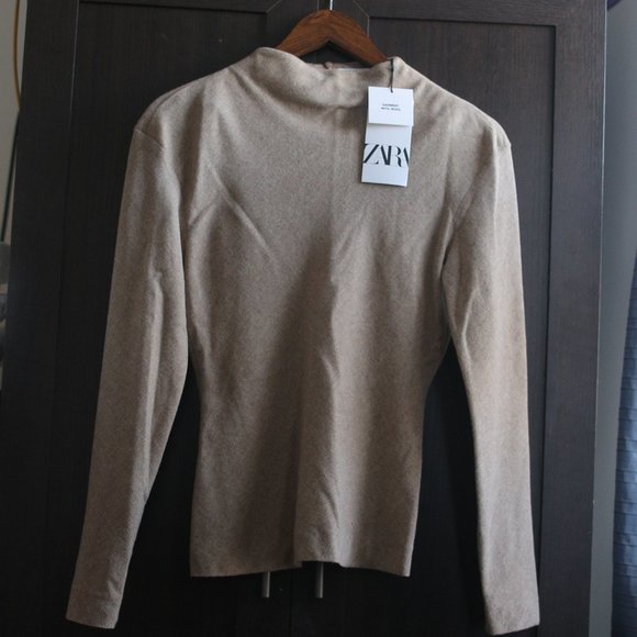 NWT BEIGE TAUPE BROWN FITTED WOOL BLEND TOP. - Picture 4 of 11